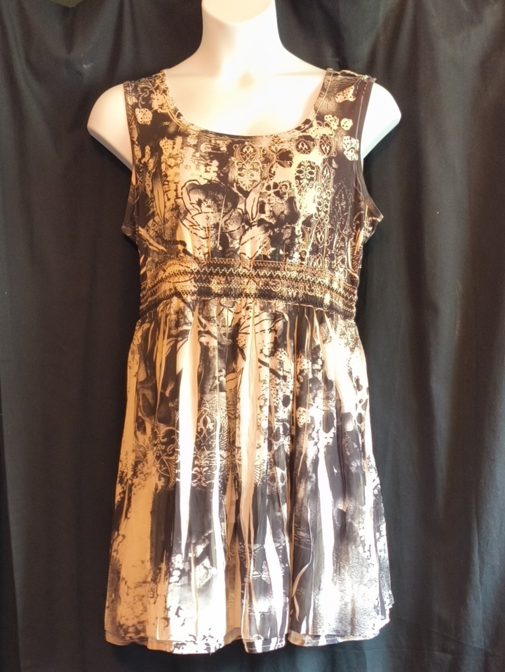 Style & Co. Black and Beige Patterned Tunic Top #0099